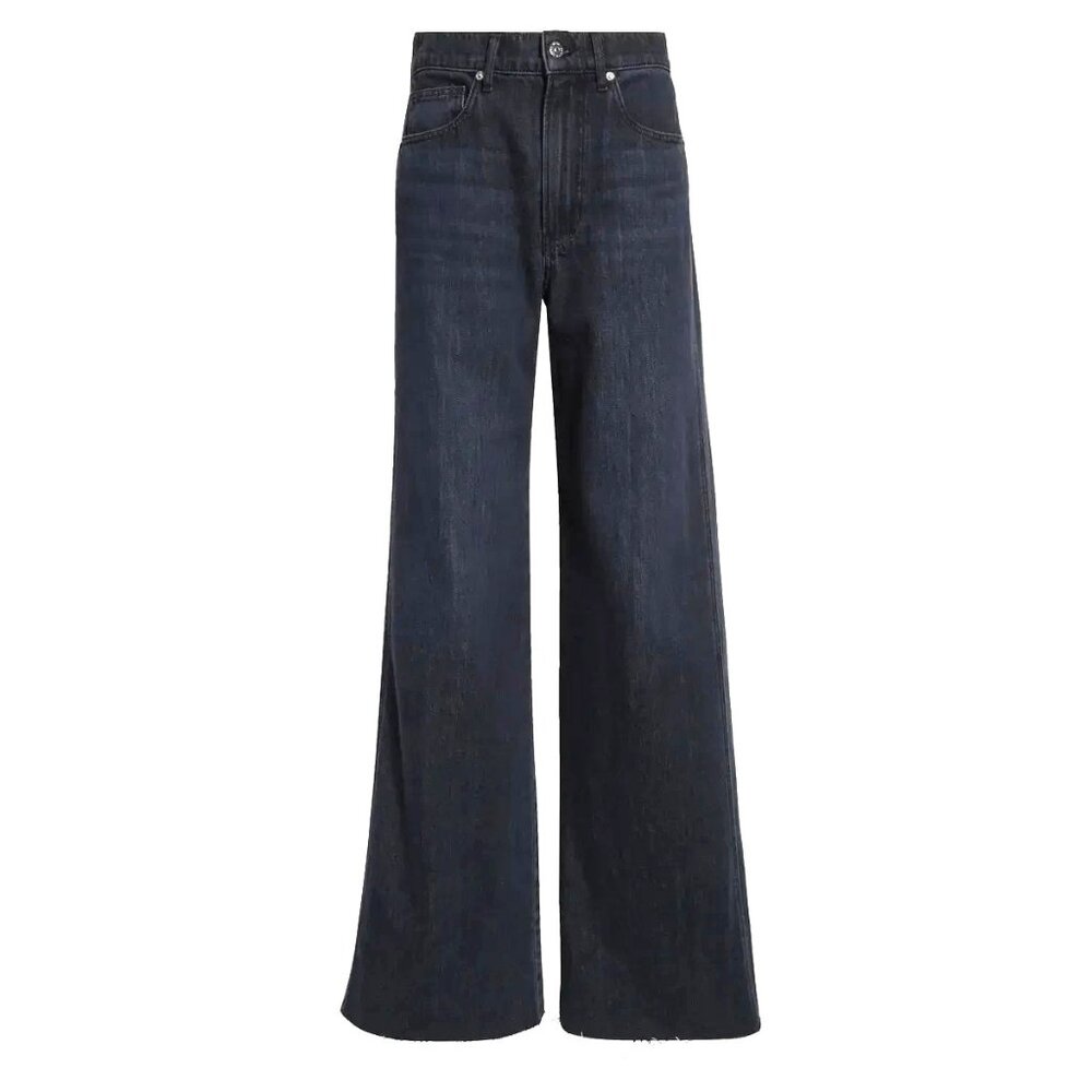 NWT Veronica Beard Taylor in Ash Onyx Mid Rise Raw Hem Wide-Leg Jeans 31